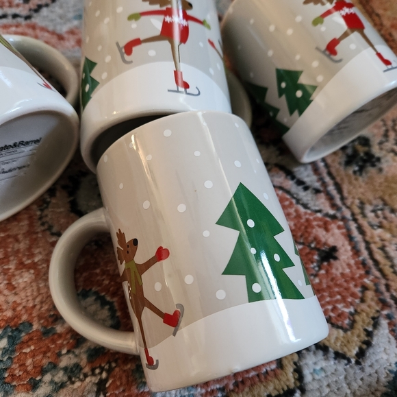 Crate and Barrel Christmas Reindeer mugs - set of 4 - Picture 2 of 3